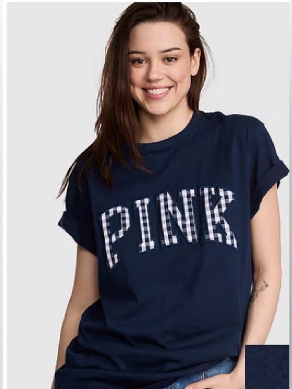 PINK Victoria's Secret Noir Navy Short Sleeve Logo Tee